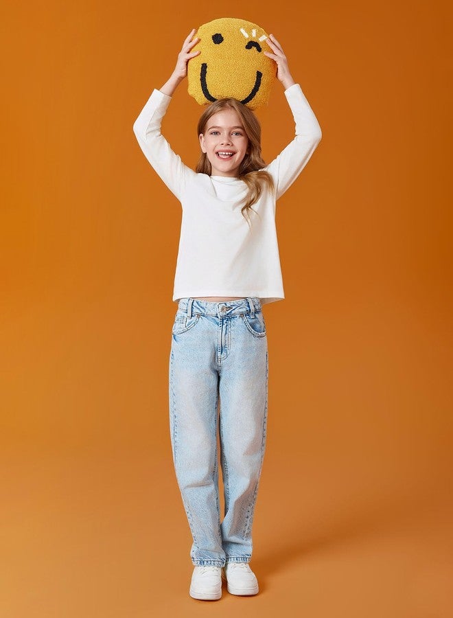 Haloumoning Girls Long Sleeve Shirts Kids Crewneck T-Shirts Fall Tops Tees 5-14 Years White - Image 2